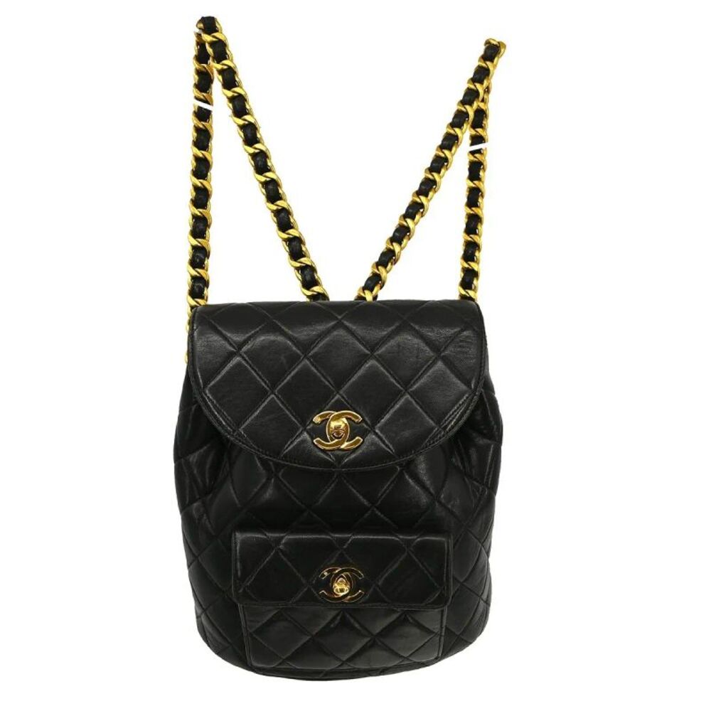 Chanel Vintage Cc Pocket Quilted Lambskin Black Leather Backpack Bag